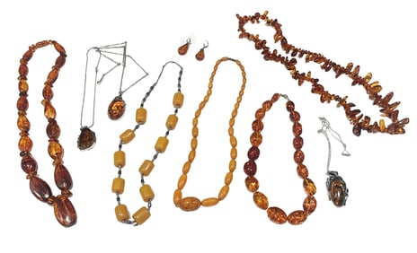 LOT OF (9) PCS. OF AMBER JEWELRY