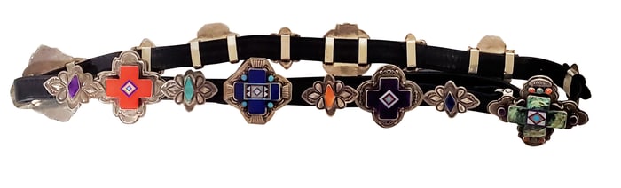 NATIVE AMERICAN SILVER INLAID BUCKLES BELT