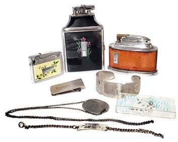LOT- VINTAGE LIGHTERS, MONEY CLIP, BRACELET