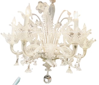 VENETIAN ART GLASS SIX ARM CHANDELIER