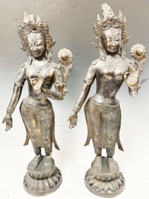 PAIR OF BRONZE SOUTHEAST ASIAN FIGURAL STATUES