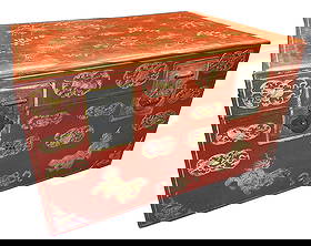 CHINESE VINTAGE RED LACQUERED CHEST: Overall- 35" x 20" 37" Third party shipping only for this lot
