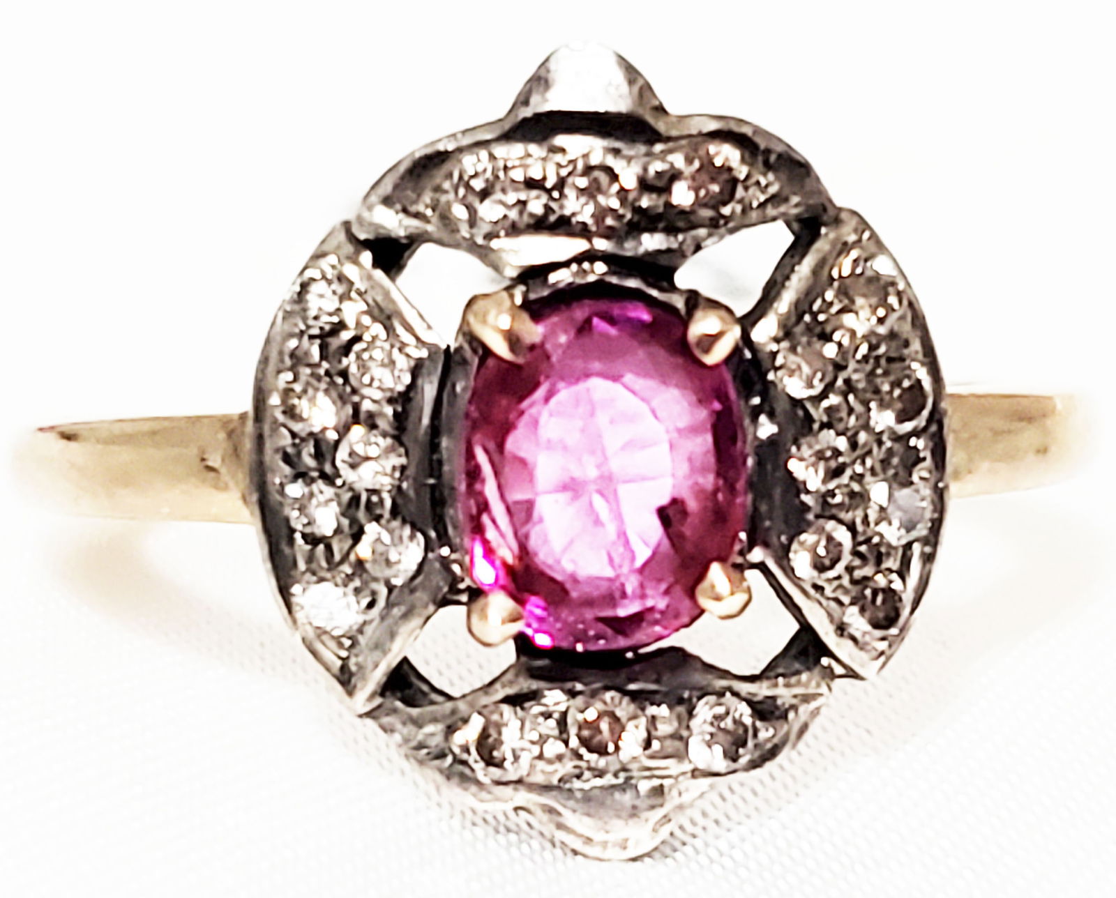 LADYS 18KT SILVER TOP RUBY DIAMOND RING - 2