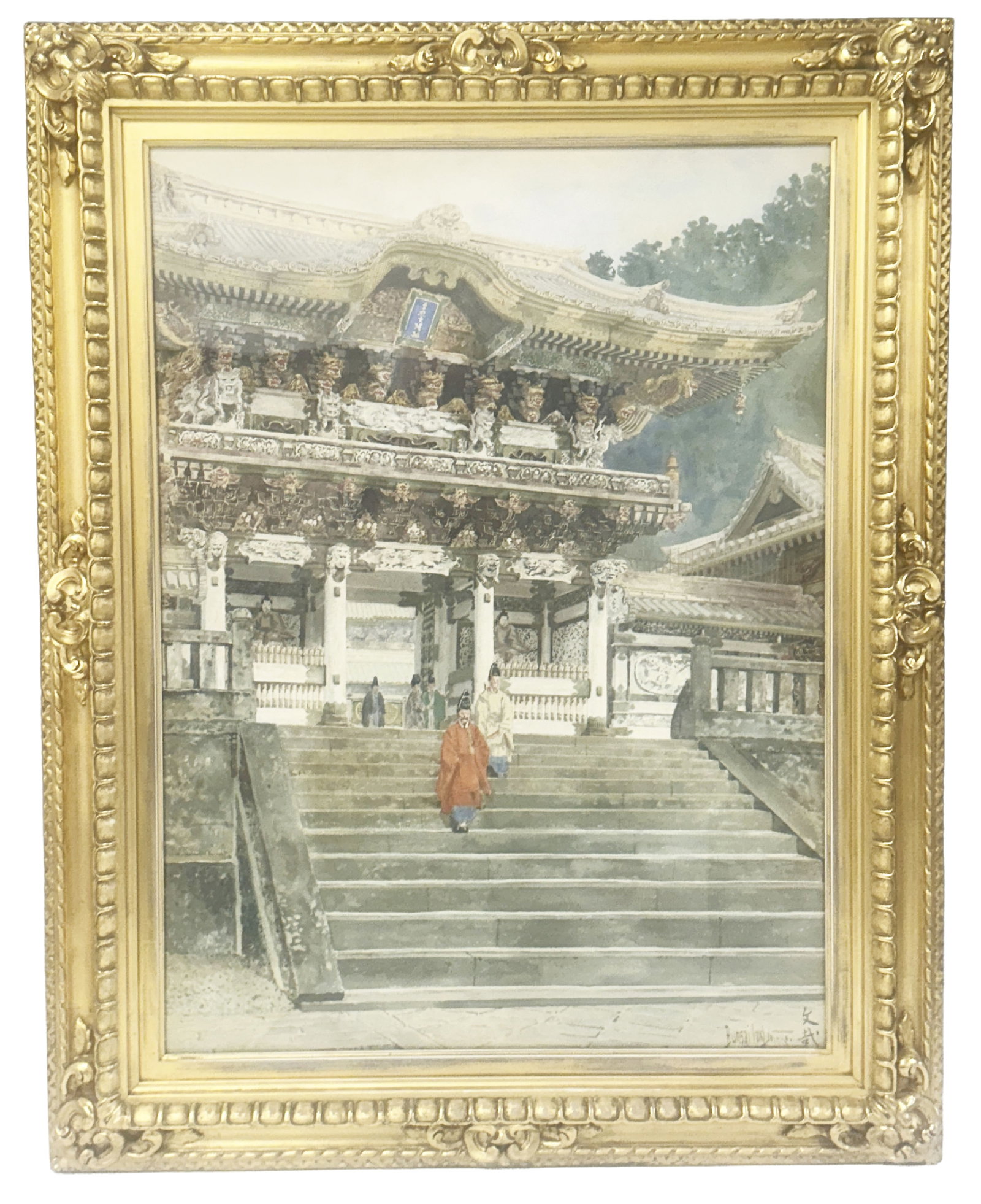 BONSAI LOKI (1865-1906) WATERCOLOR: Sight- 19" x 26" Overall- 26" x 32" Third party shipping only for this lot