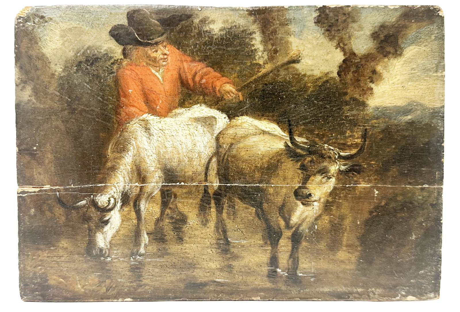 PAL BOHN (HUNGARIAN- 1839-1905) OIL ON PANEL: Overall- 5 1/2" x 7 3/4" Condition- cracks, chips on panel (losses) USPS Shipping U.S. $35 plus insurance