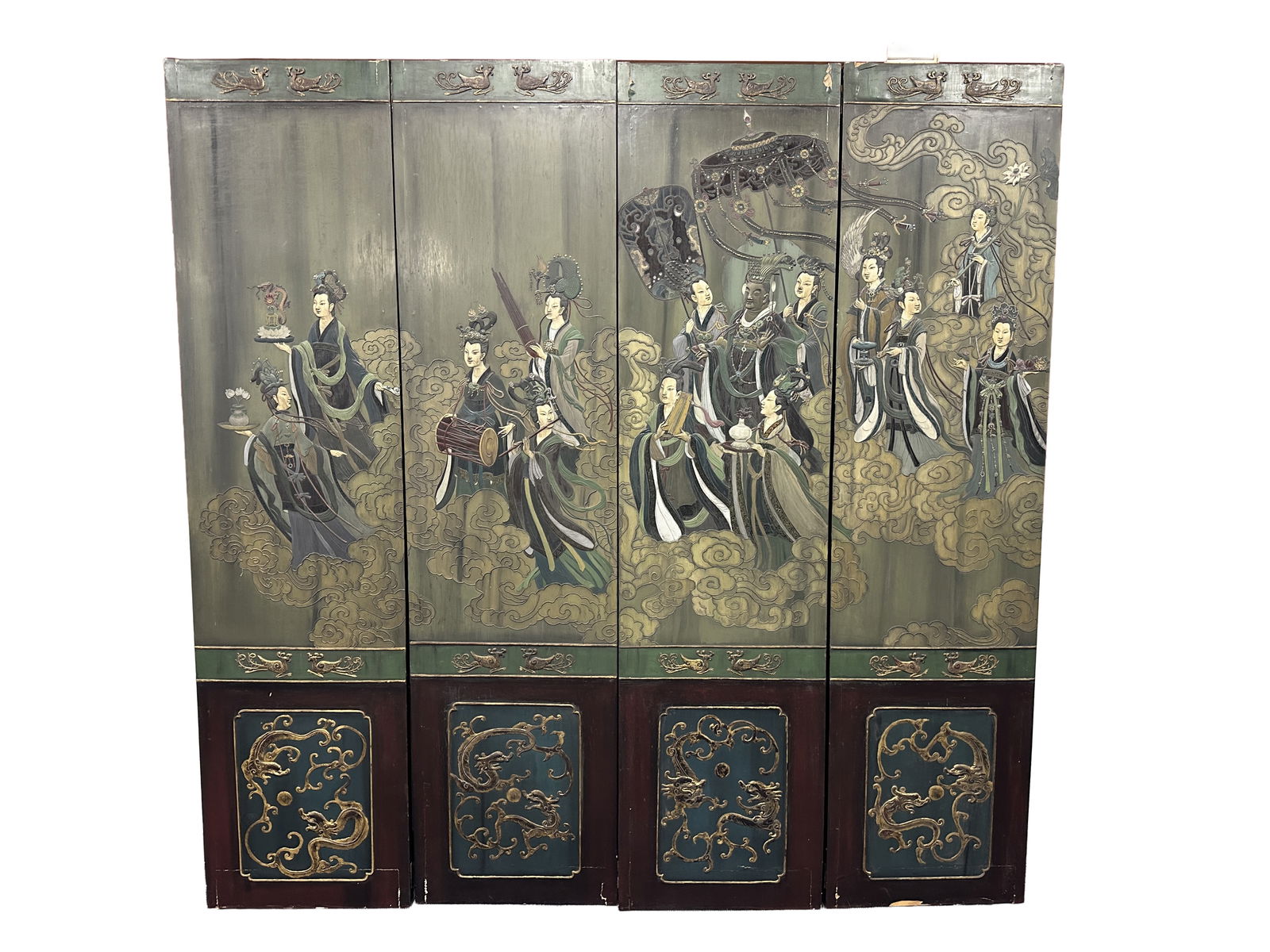 CHINESE FOUR PANEL LACQUERED SCREEN, 19TH C. - 7