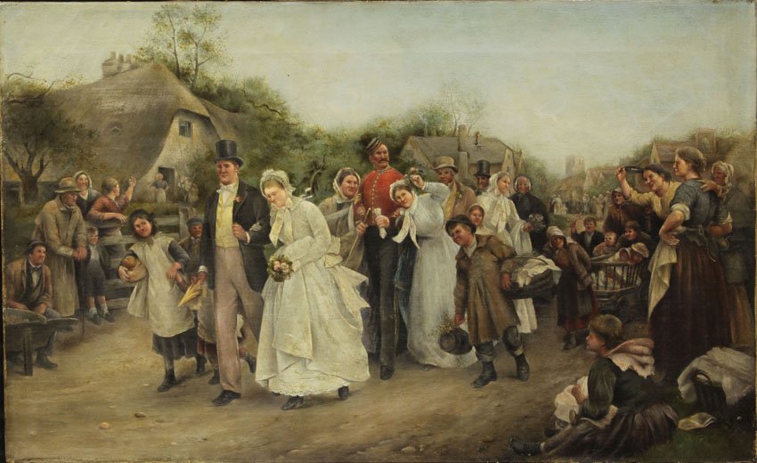 VILLAGE WEDDING OIL ON CANVAS sight- 14 3/4" x 23 1/4": VILLAGE WEDDING OIL ON CANVAS sight- 14 3/4" x 23 1/4"