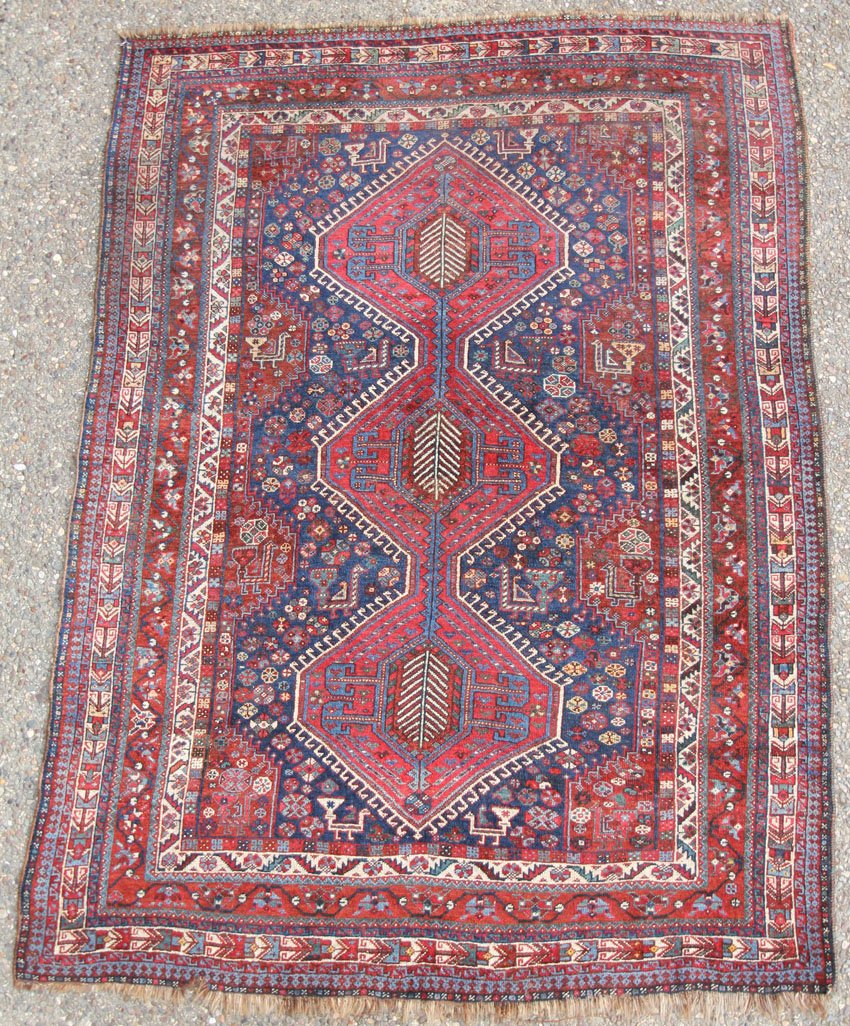 SEMI-ANTIQUE TRIBAL CARPET overall- 86" x 115": SEMI-ANTIQUE TRIBAL CARPET overall- 86" x 115"