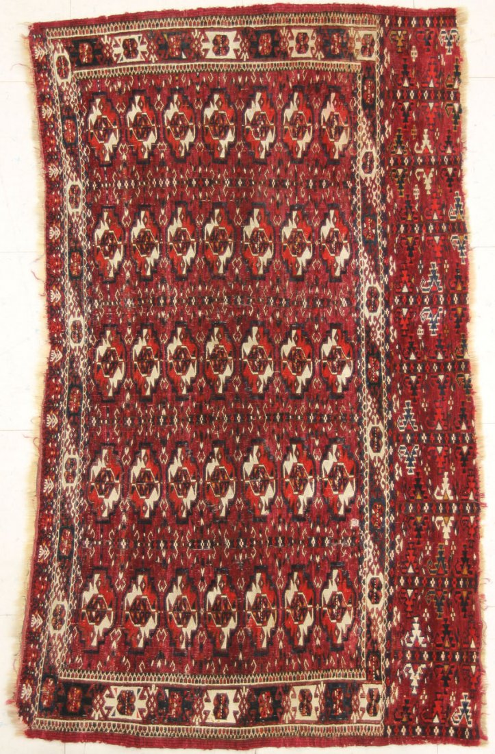 TEKKE TURKMEN TRIBAL CARPET overall- 29" x 49 1/2": TEKKE TURKMEN TRIBAL CARPET overall- 29" x 49 1/2"
