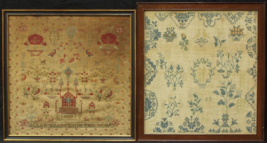 LOT OF (2) EARLY 19TH CENTURY SAMPLERS overall- 16 3/4": LOT OF (2) EARLY 19TH CENTURY SAMPLERS overall- 16 3/4" x 18", 17" x 7"