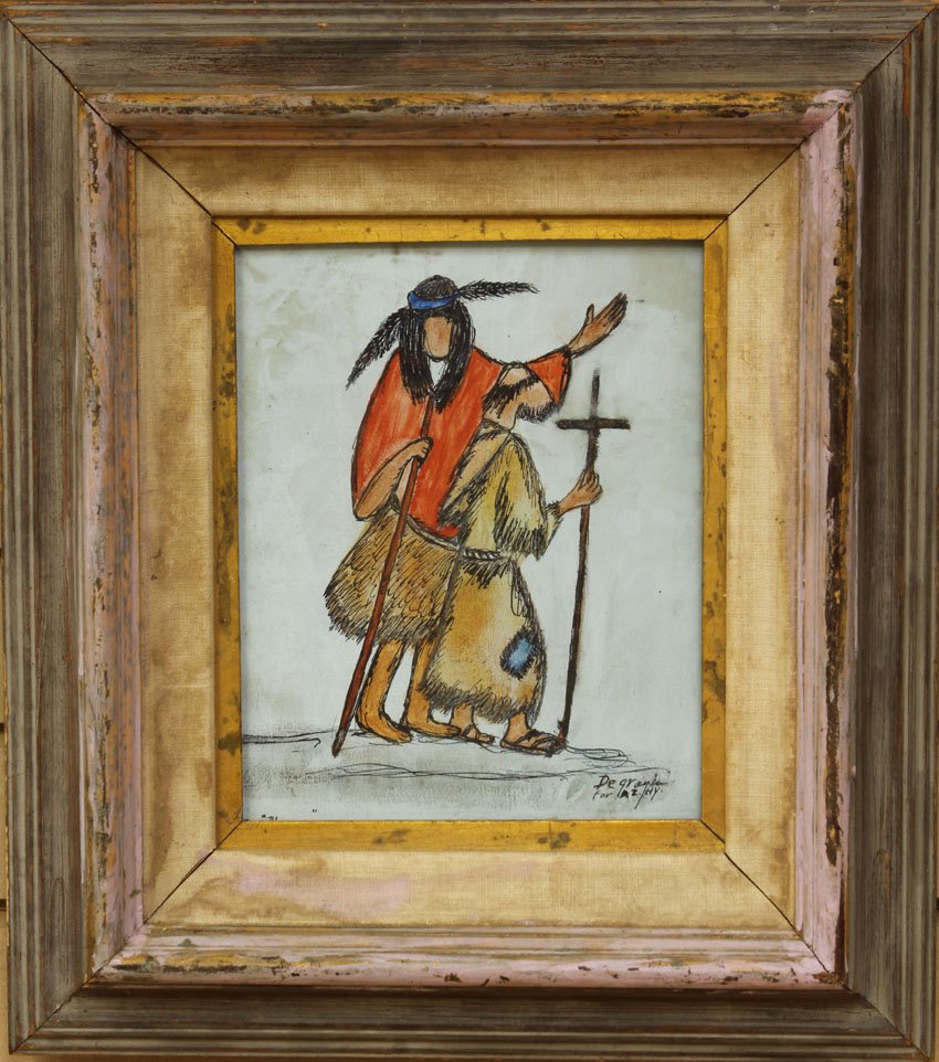 FOLK ART INDIAN PAINTING artist signed sight- 7 1/2" x : FOLK ART INDIAN PAINTING artist signed sight- 7 1/2" x 9 1/2"