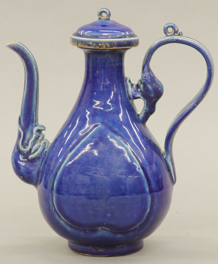 CHINESE FIRED GLAZED BLUE TEAPOT height- 8 1/2": CHINESE FIRED GLAZED BLUE TEAPOT height- 8 1/2"