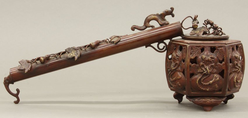 CHINESE METAL INKWELL AND BRUSH length- 16": CHINESE METAL INKWELL AND BRUSH length- 16"