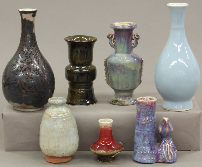 LOT OF (7) VINTAGE CHINESE POTTERY VESSELS note- minor : LOT OF (7) VINTAGE CHINESE POTTERY VESSELS note- minor chips height- 2 7/8'- 7 3/4"