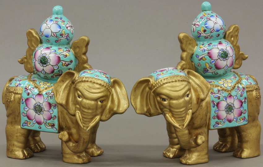 PAIR OF CHINESE PORCELAIN ELEPHANTS height- 10 1/2": PAIR OF CHINESE PORCELAIN ELEPHANTS height- 10 1/2"