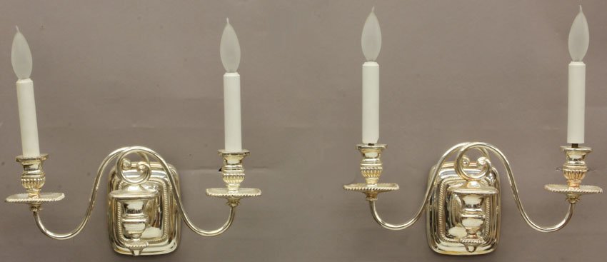 PAIR OF SILVER PLATED WALL SCONCES: PAIR OF SILVER PLATED WALL SCONCES