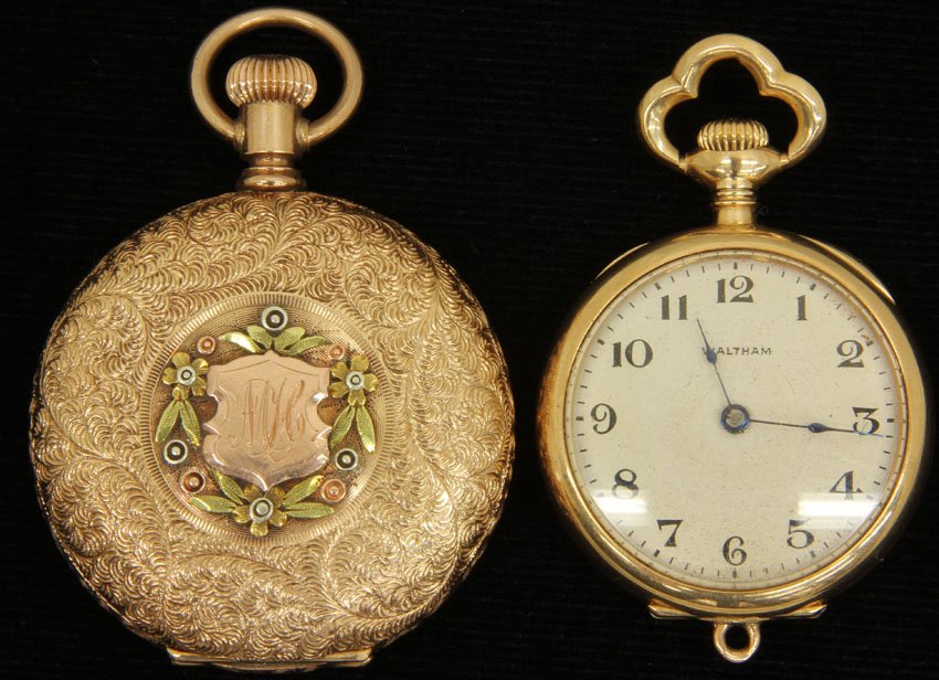 Lot Of (2) Vintage 14kt Pocket Watches Waltham: LOT OF (2) VINTAGE 14KT POCKET WATCHES Waltham