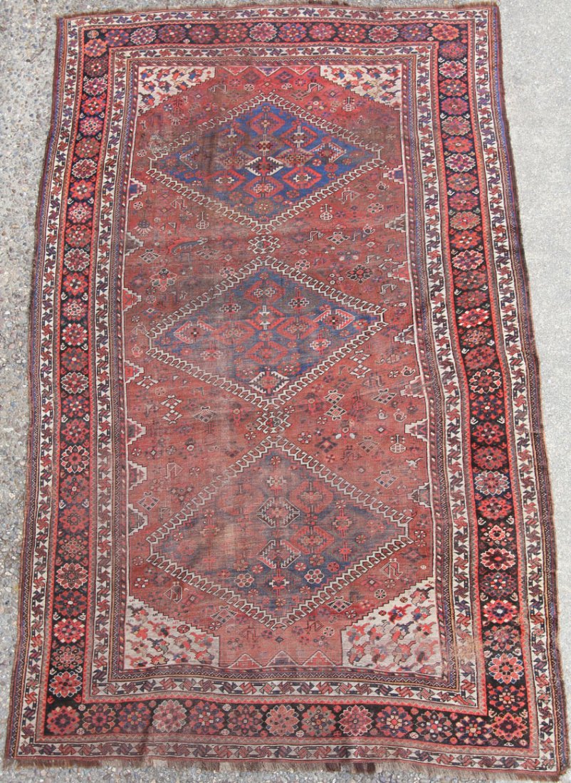 EARLY TRIBAL CARPET overall- 37"x 62" note- some wear: EARLY TRIBAL CARPET overall- 37"x 62" note- some wear