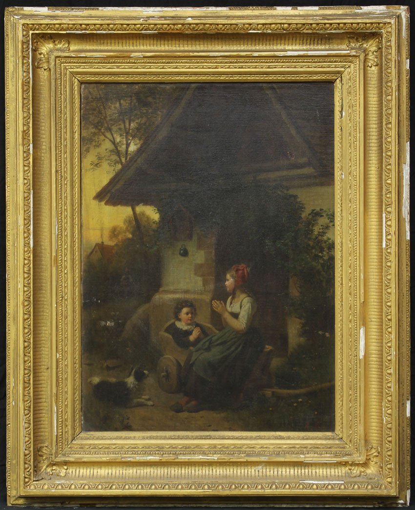 VICTORIAN OIL ON CANVAS Study of Children artist signed: VICTORIAN OIL ON CANVAS Study of Children artist signed sight- 18" x 25"