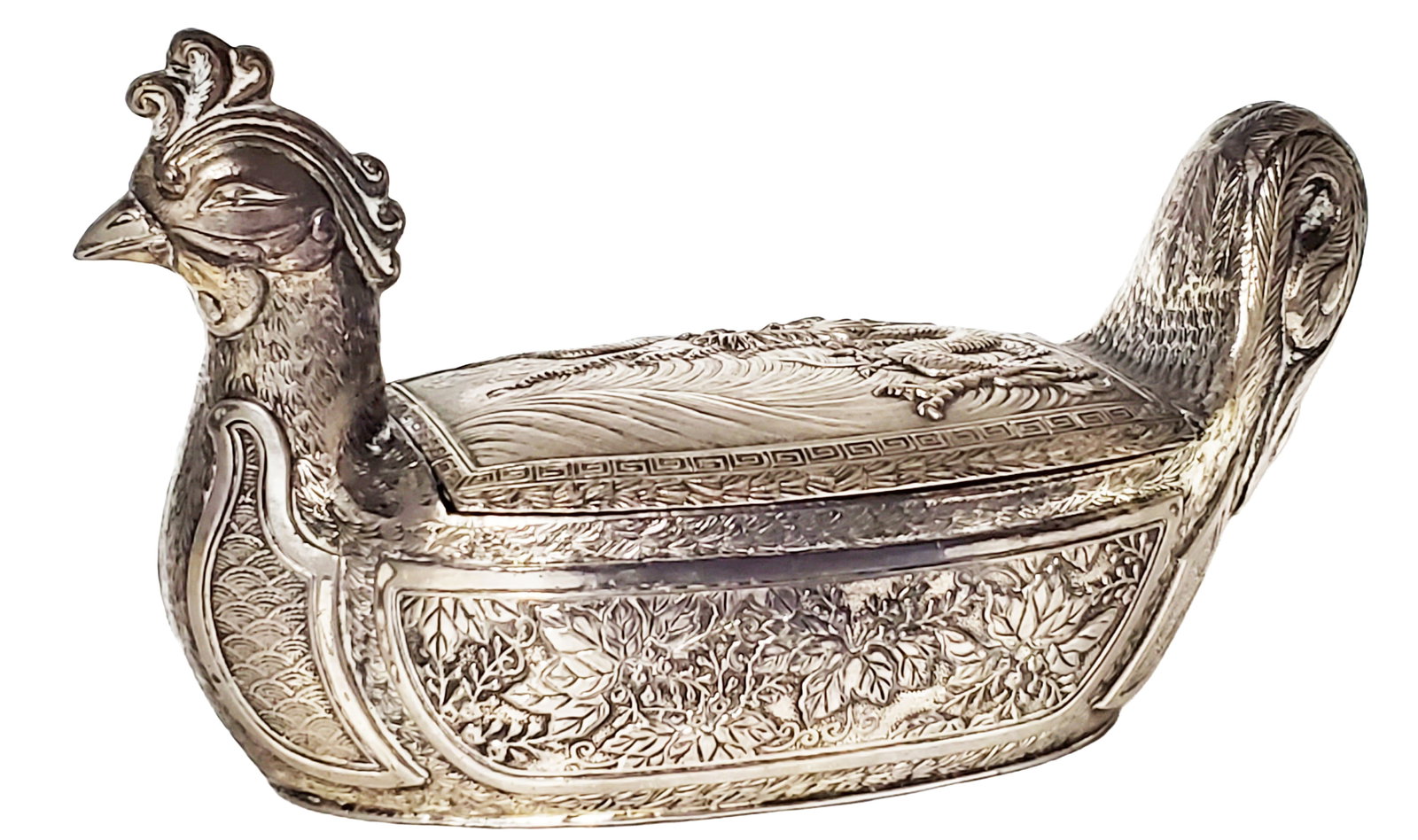 ASIAN VINTAGE S/P JEWELRY BOX WITH DRAGON: Length- 6 1/2" Height- 3 1/2" Shipping U.S. $45 plus insurance