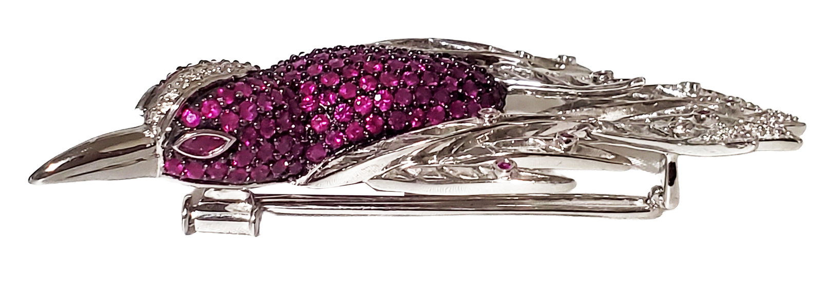 LADYS RUBY 14KT FIGURAL HUMMING BIRD PIN: Weight- 21.6 grams Length- 2 3/4" Rubies- 6 CTTW Shipping U.S. $25 plus insurance