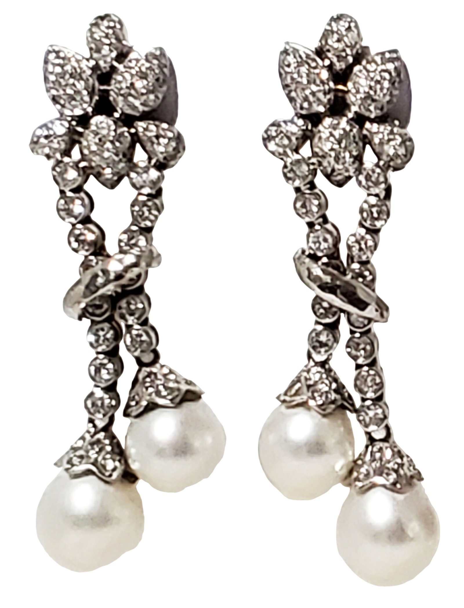 DIAMOND AND PLATINUM PEARL DROP EARRINGS (1 of 4)