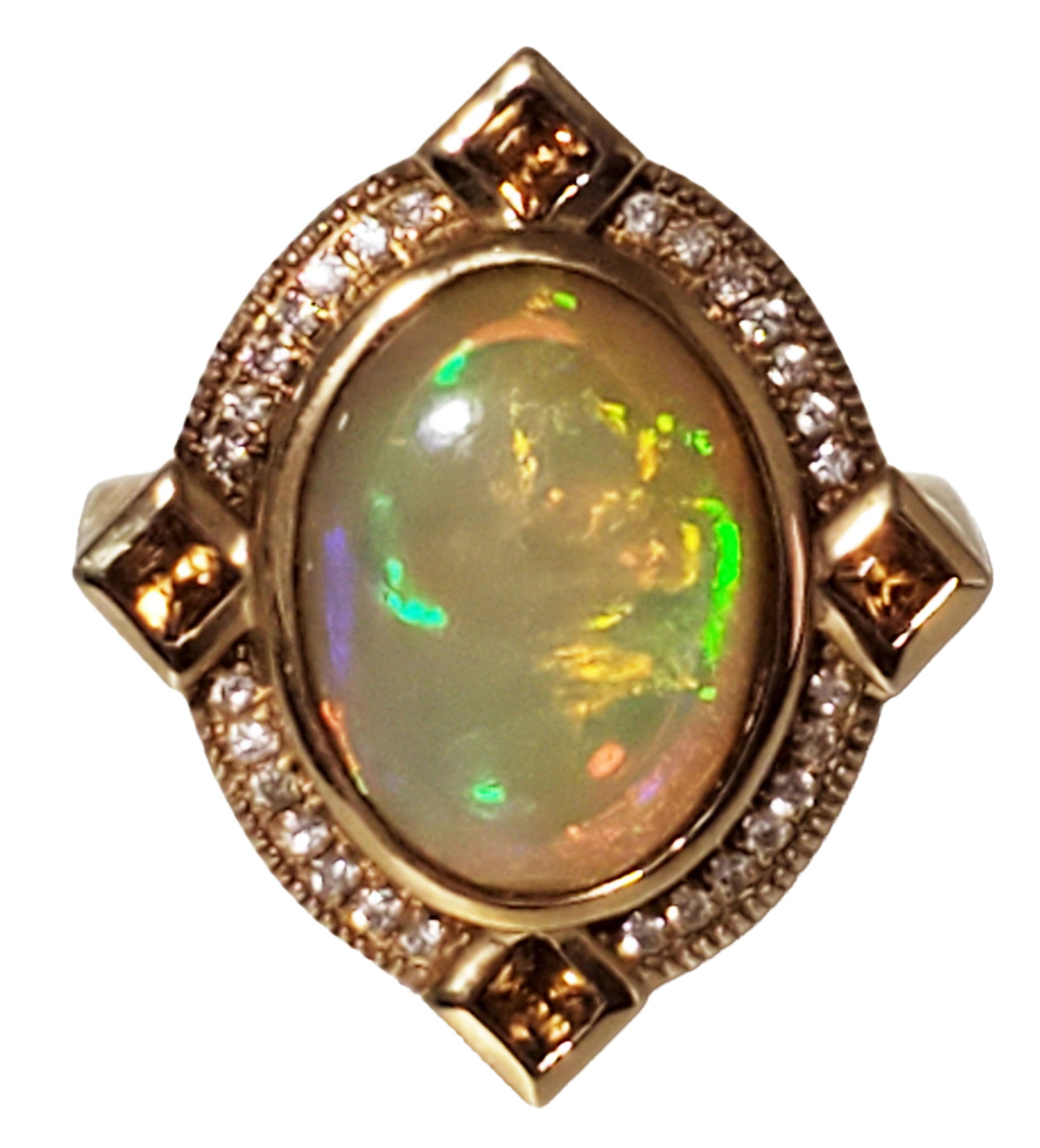LADYS OPAL,DIAMOND & SAPPHIRE 14KT RING: Ring size- 7 Weight- 7.9 grams Opal- 13 mm Diamonds- .86 CTTW Shipping U.S. $25 plus insurance