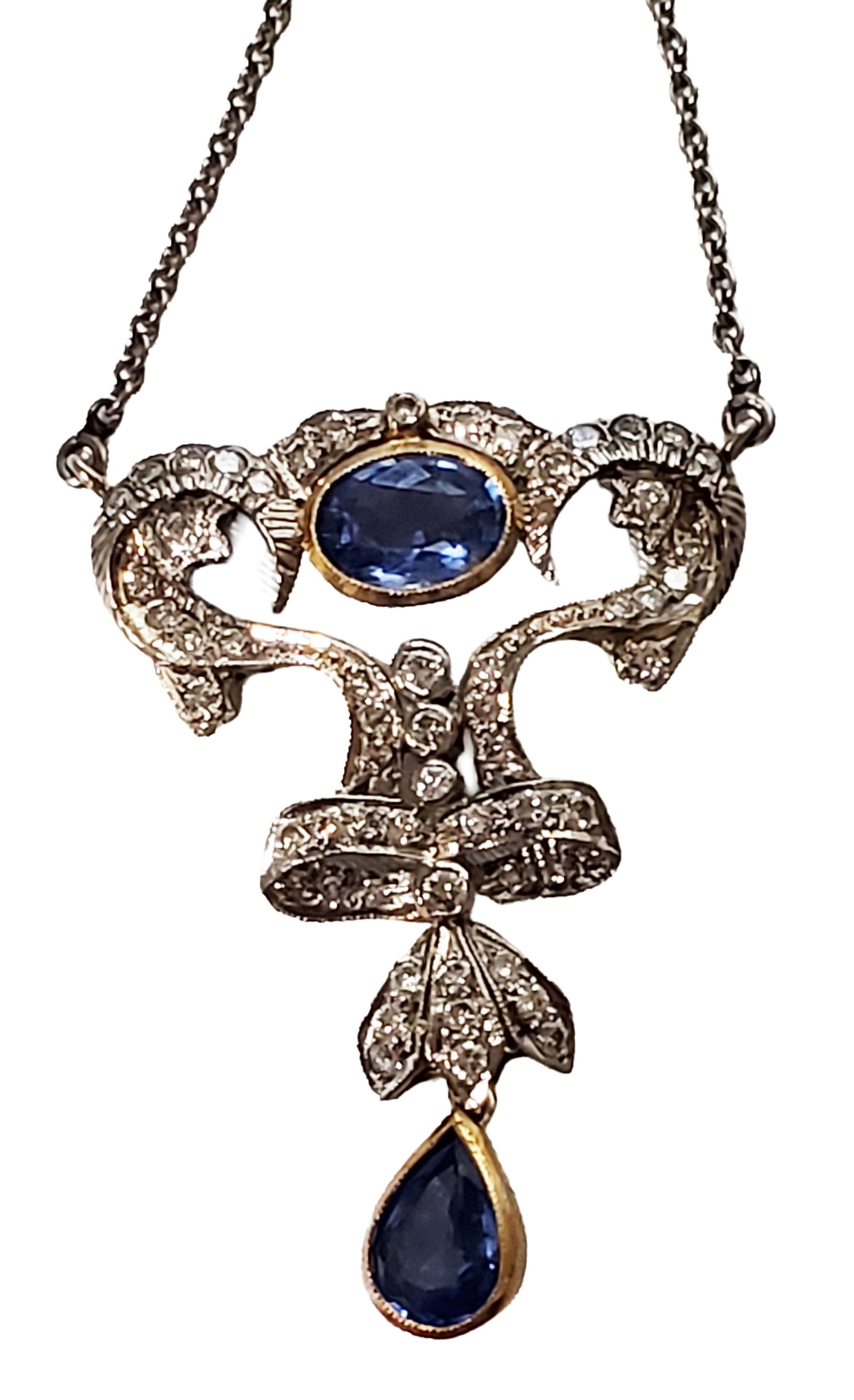 LADYS 18KT & SILVER SAPPHIRE VINTAGE NECKLACE (1 of 6)