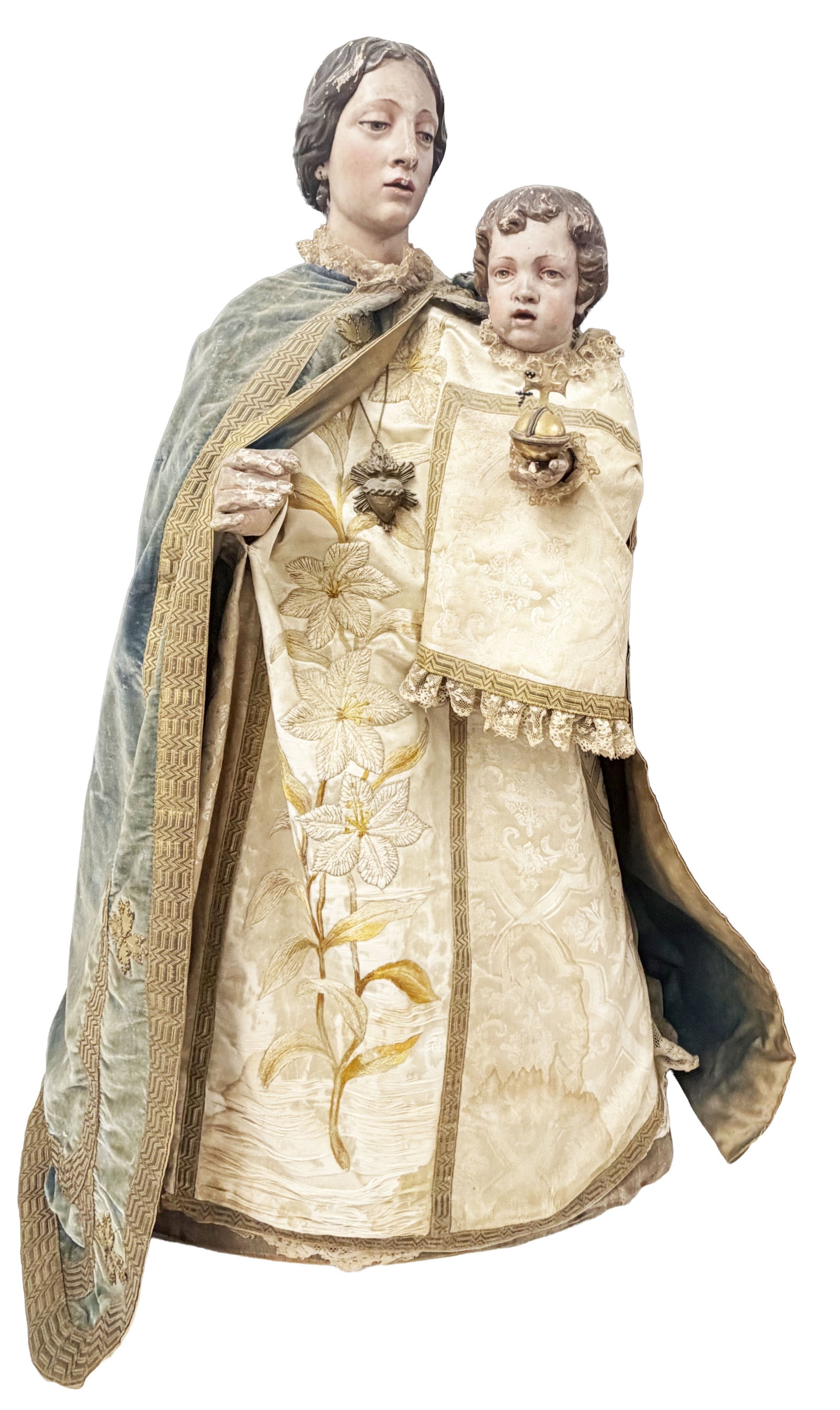 19TH C. FIGURE OF THE MADONNA AND CHILD: Height- 34" Third party shipping only for this lot