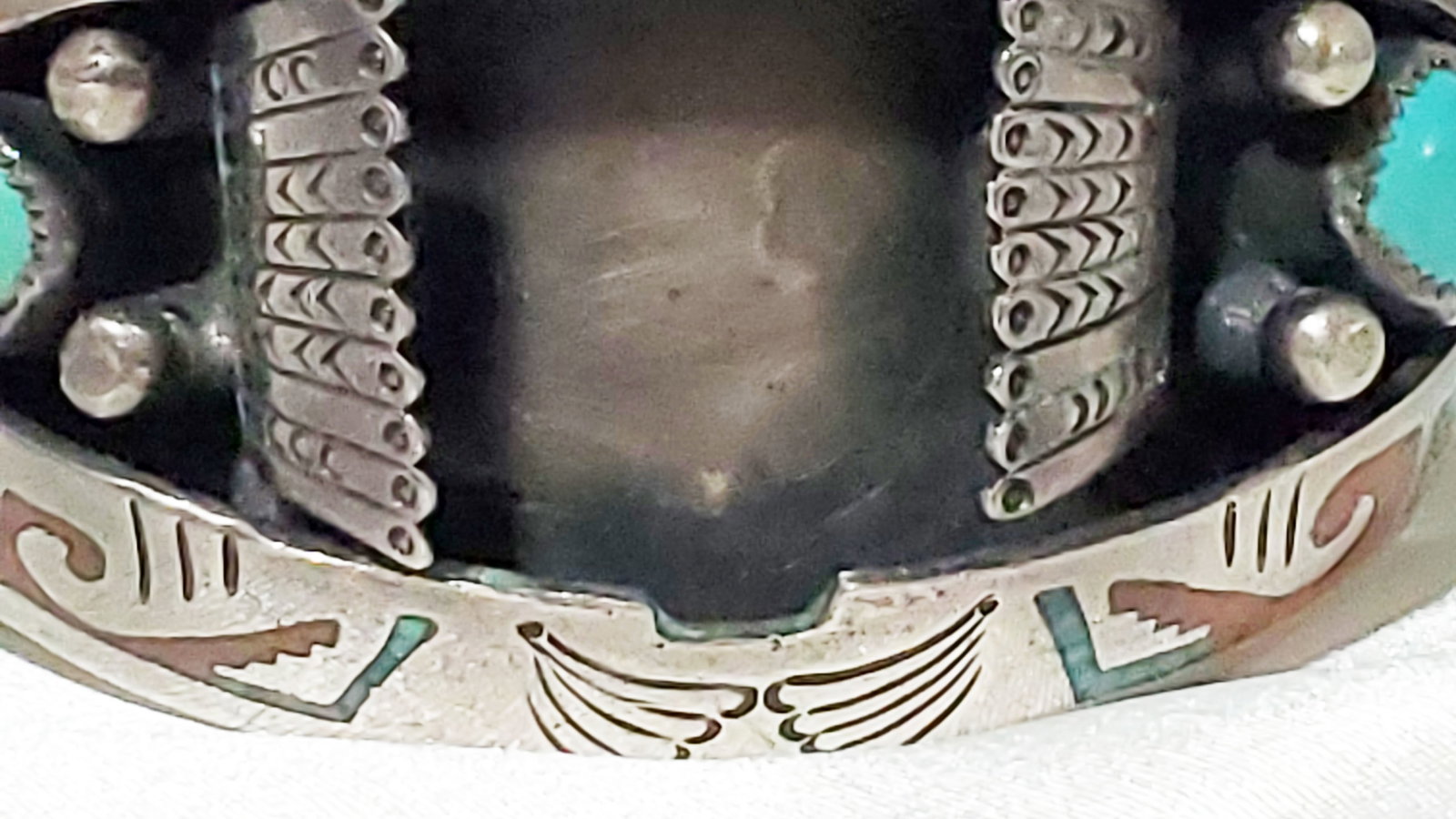 NATIVE AMERICAN SIGNED SILVER TURQUOISE CUFF - 15