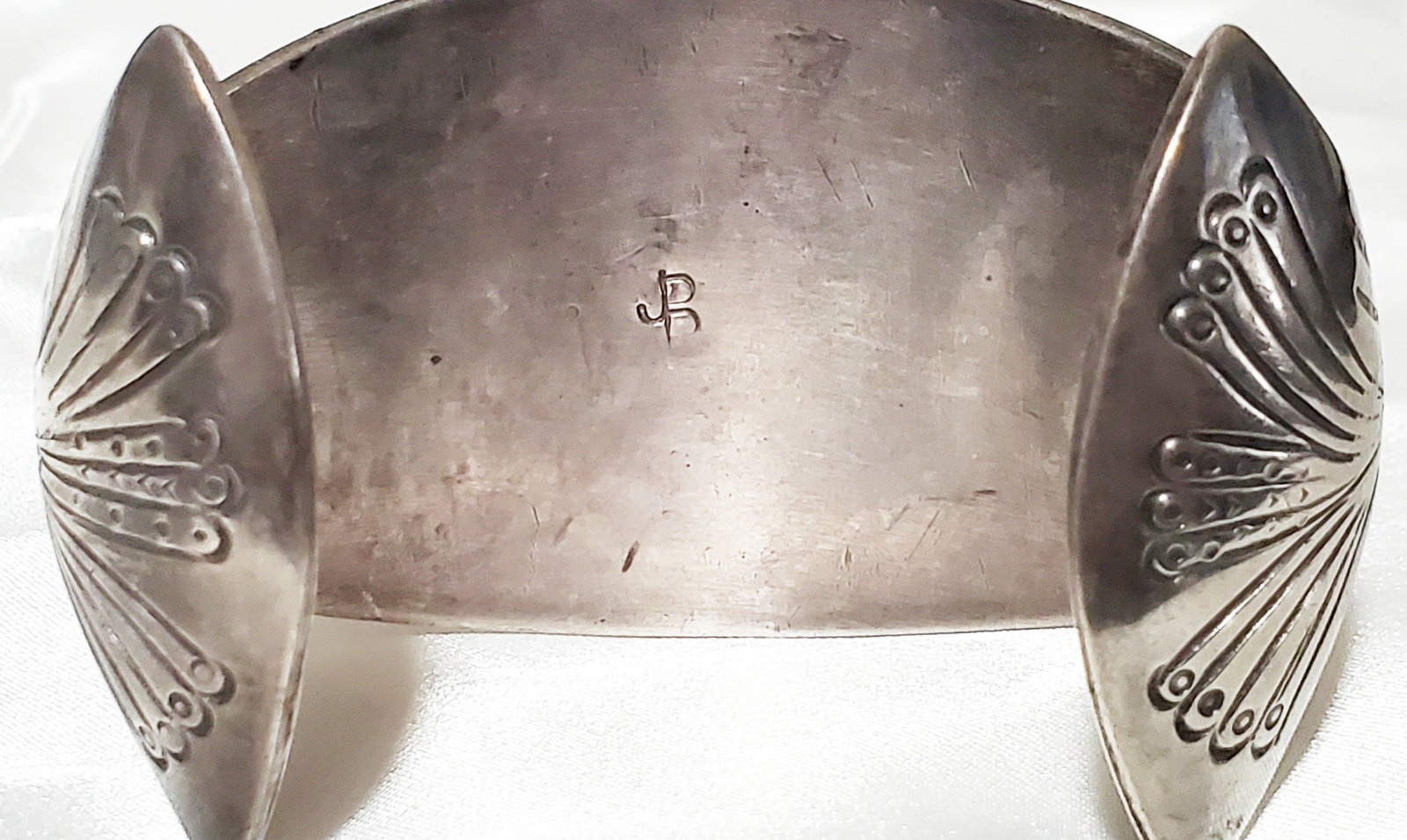 NATIVE AMERICAN SIGNED SILVER TURQUOISE CUFF - 5