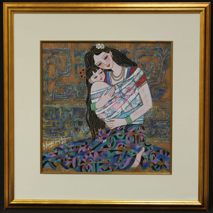 ZHANG HING-BIN WATERCOLOR sight- 20" x 20": ZHANG HING-BIN WATERCOLOR sight- 20" x 20"