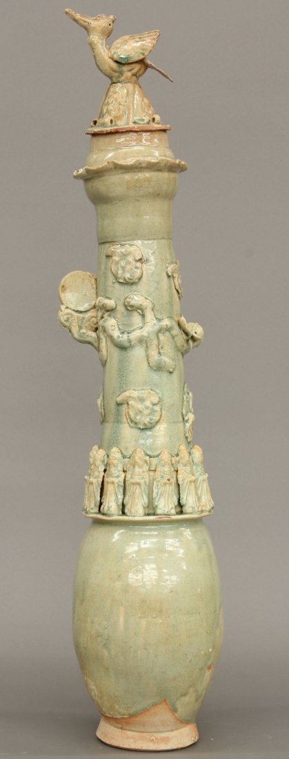 CHINESE CELADON POTTERY VESSEL height- 32": CHINESE CELADON POTTERY VESSEL height- 32" note- chips and losses