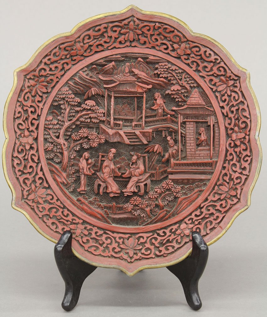 CHINESE CINNABAR PLAQUE diameter- 8 7/8": CHINESE CINNABAR PLAQUE diameter- 8 7/8"