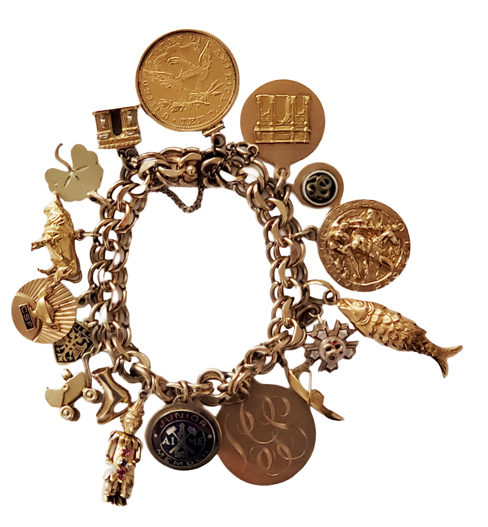 LADYS BRACELET 14KT CHARMS, GOLD COIN-106.4 GRAMS (1 of 10)