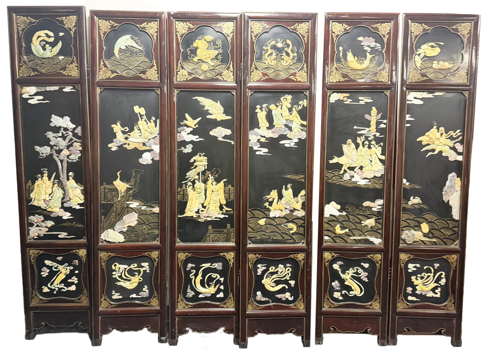 CHINESE SIX PANEL VINTAGE DRESSING SCREEN: Each panel- 16" x 72" Third party shipping only for this lot