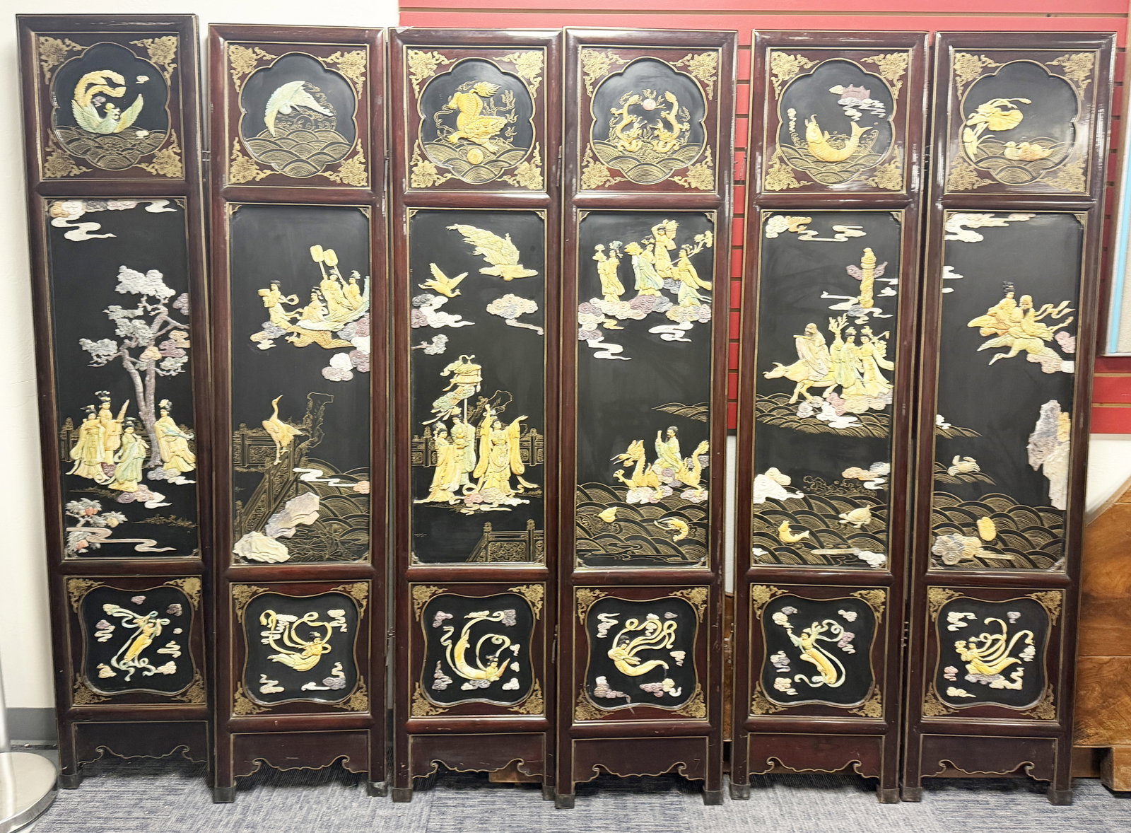 CHINESE SIX PANEL VINTAGE DRESSING SCREEN - 2