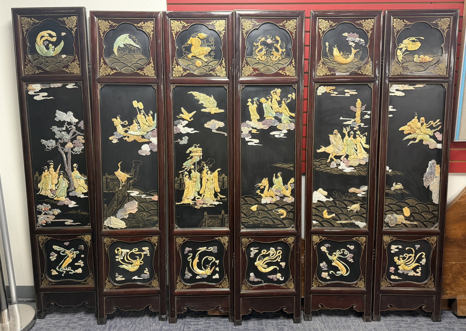 CHINESE SIX PANEL VINTAGE DRESSING SCREEN - 3