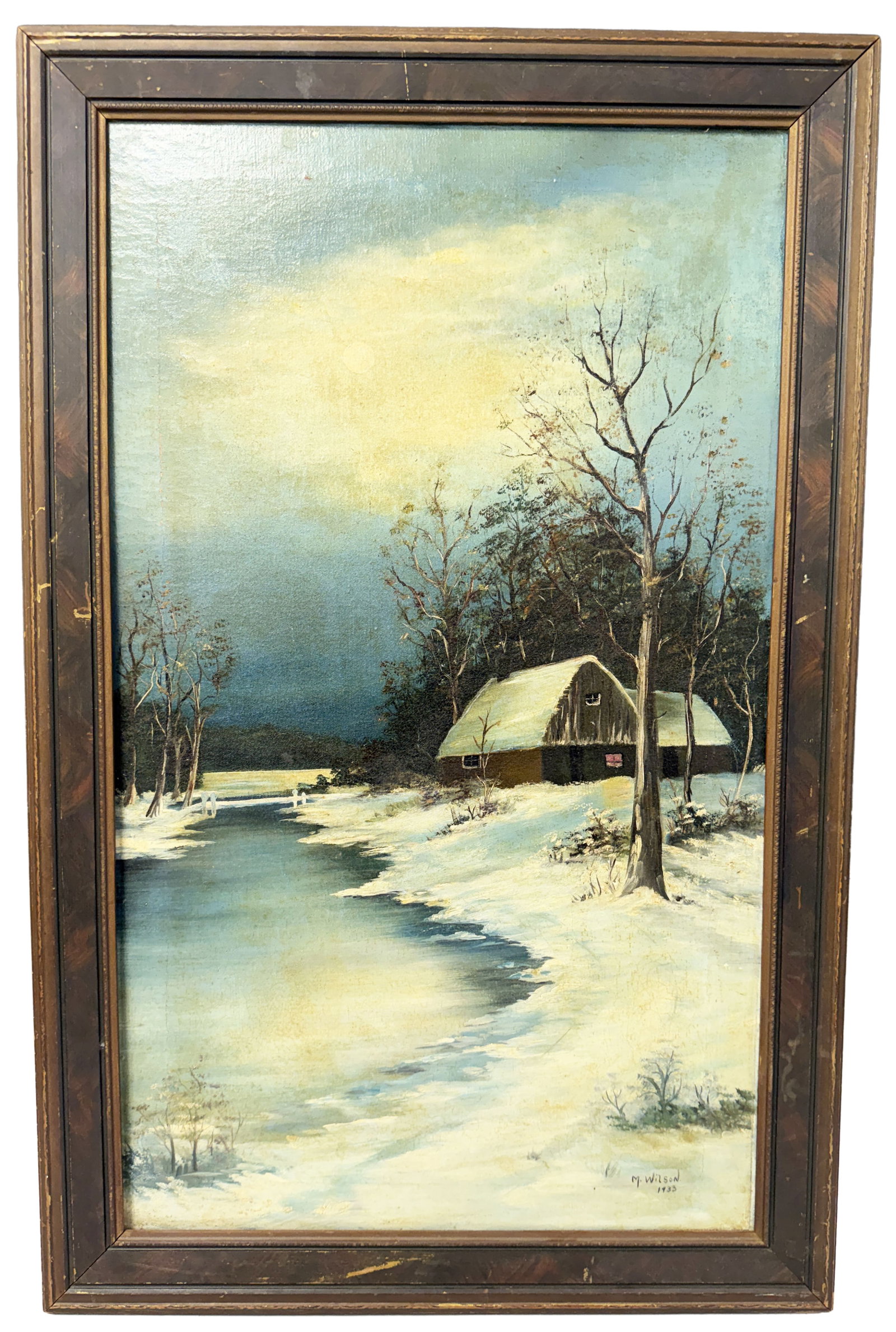 M. WILSON, OIL ON CANVAS: Landscape Sight- 16 1/2" x 27 1/2" Overall- 20" x 31 1/2" Third party shipping only for this lot