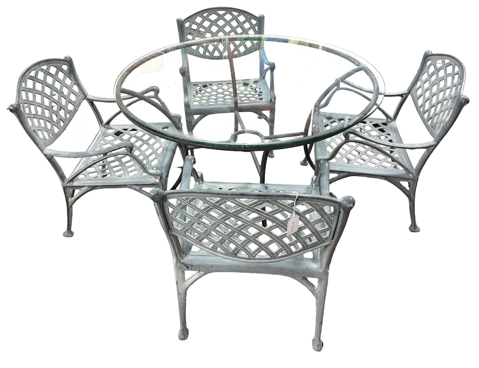 METAL PATIO SET W/ GLASS TOP: Third party shipping only for this lot