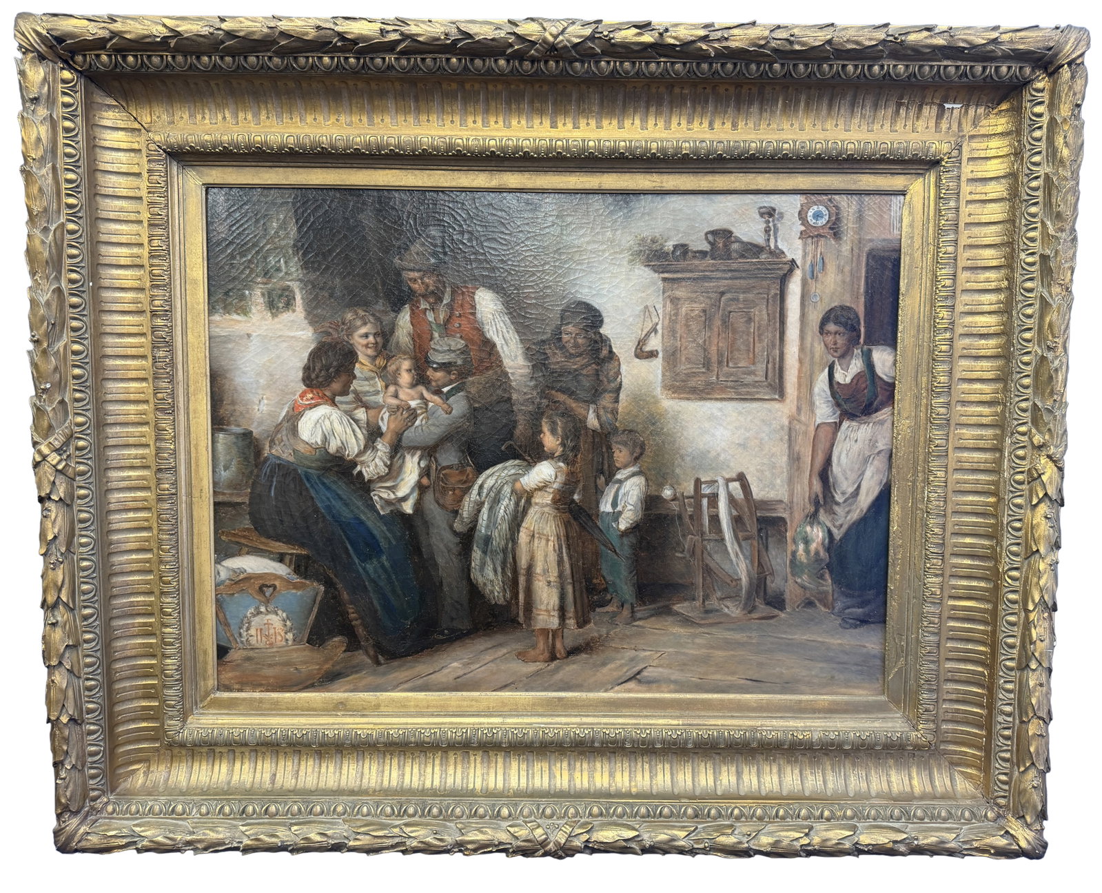 AUSTRIAN 19TH C. INTERIOR OIL ON CANVAS: Sight- 26" x 35" Overall- 41 1/2" x 48" Third party shipping only for this lot