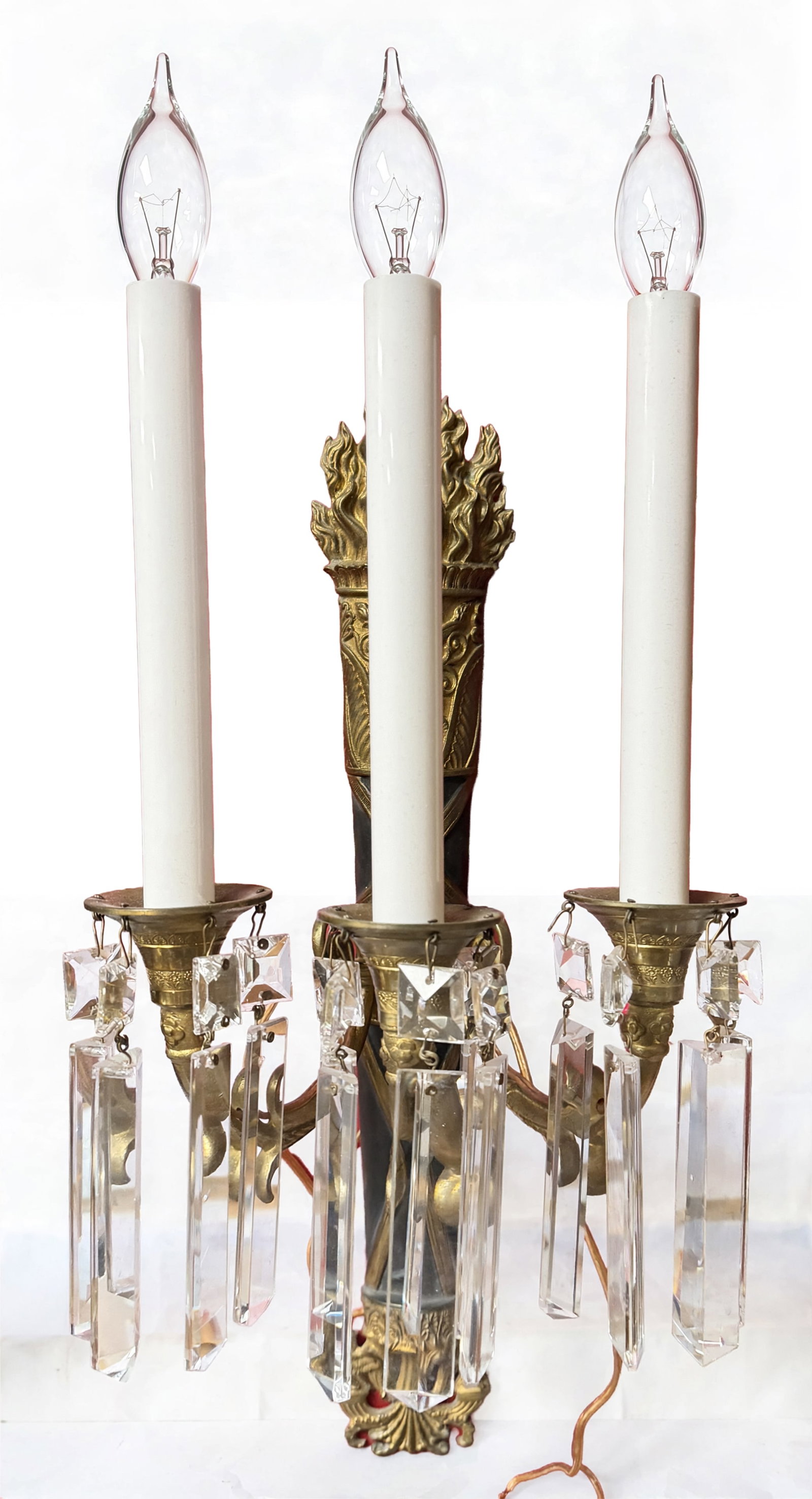 FRENCH EMPIRE STYLE THREE LIGHT WALL SCONCE: Length- 18" Third party shipping only for this lot