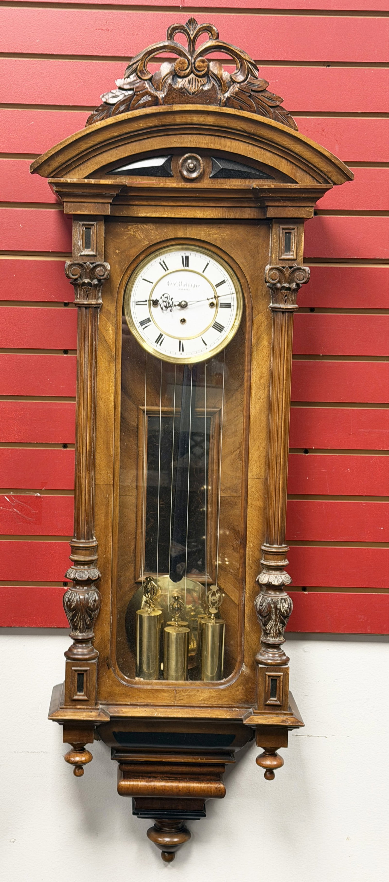 GERMAN VICTORIAN THREE WEIGHT WALL CLOCK - 2