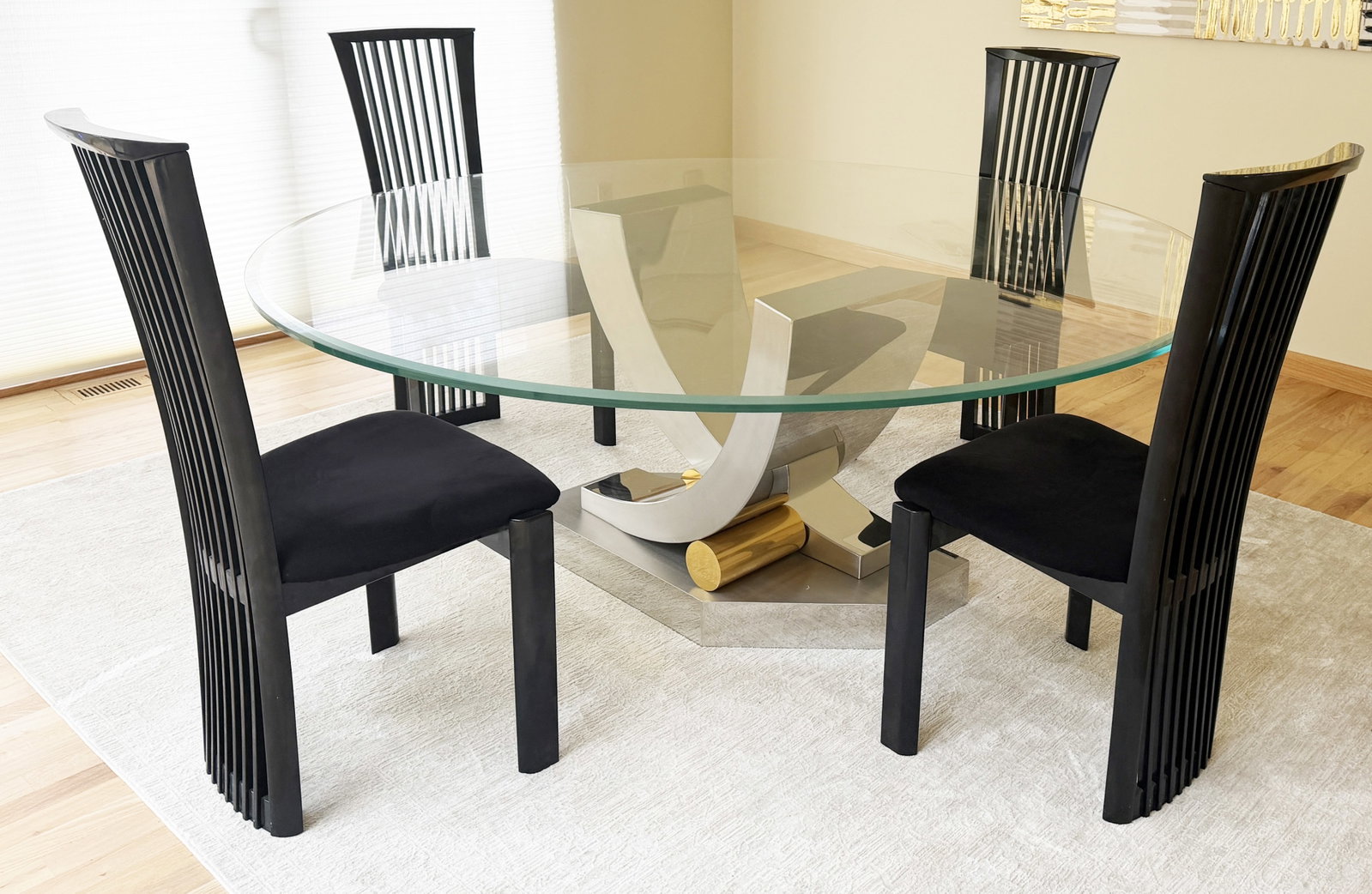 MODERN CHROME BASE GLASS TOP DINING TABLE- SHERES - 2