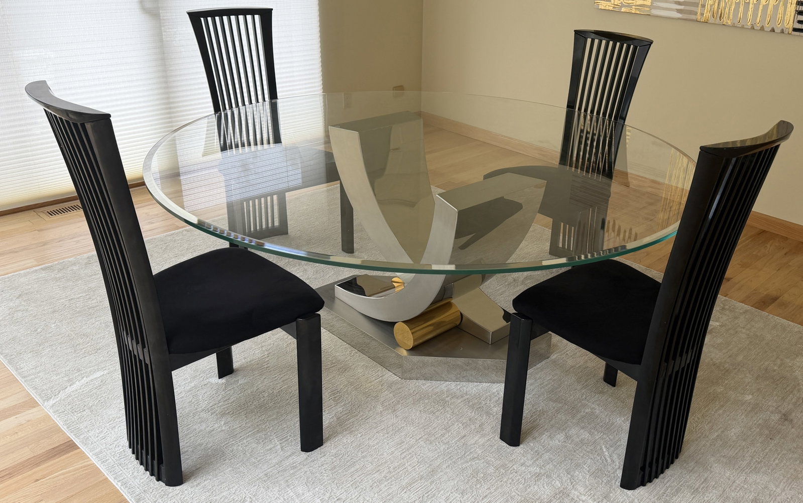 MODERN CHROME BASE GLASS TOP DINING TABLE- SHERES - 3