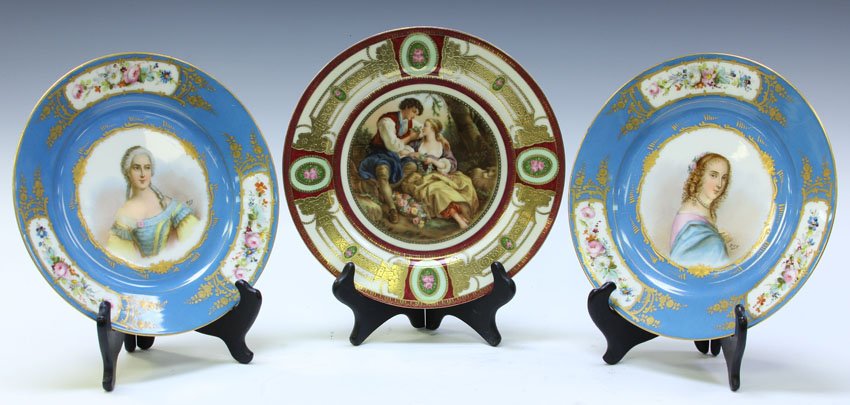 LOT OF (3) CONTINENTAL PAINTED PORCELAIN PLATES: Note: 2 have Sevres mark, other with Schwarzburg Diameter- 9 1/4" - 9 5/8"