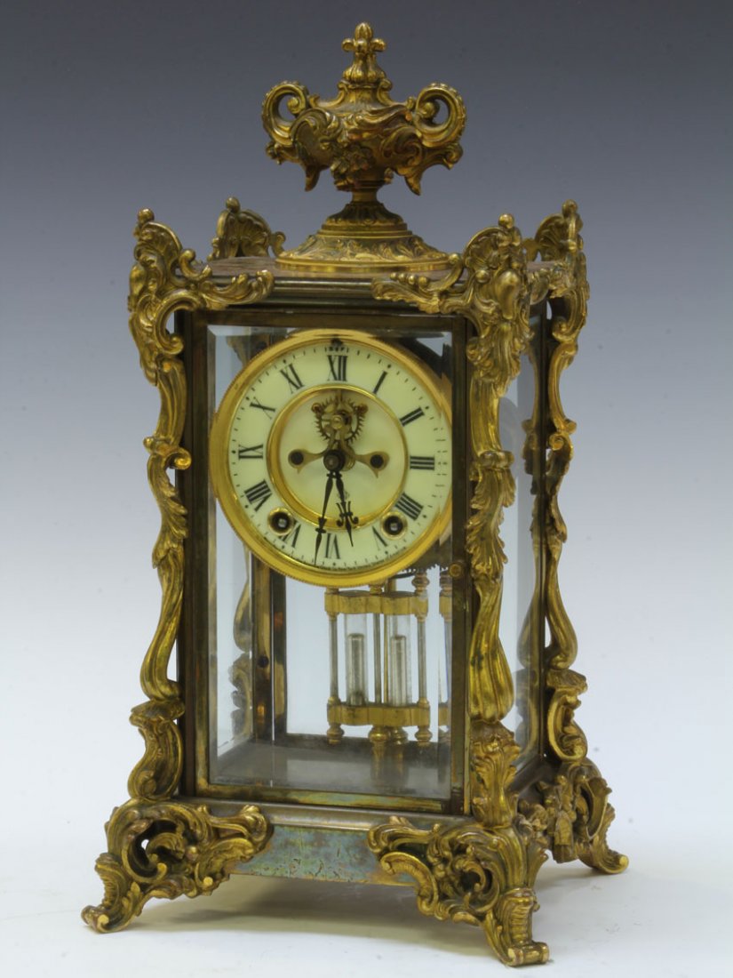 ANSONIA ART NOUVEAU FOOTED CLOCK: Height- 15 1/4" Condition: Some loss to patina