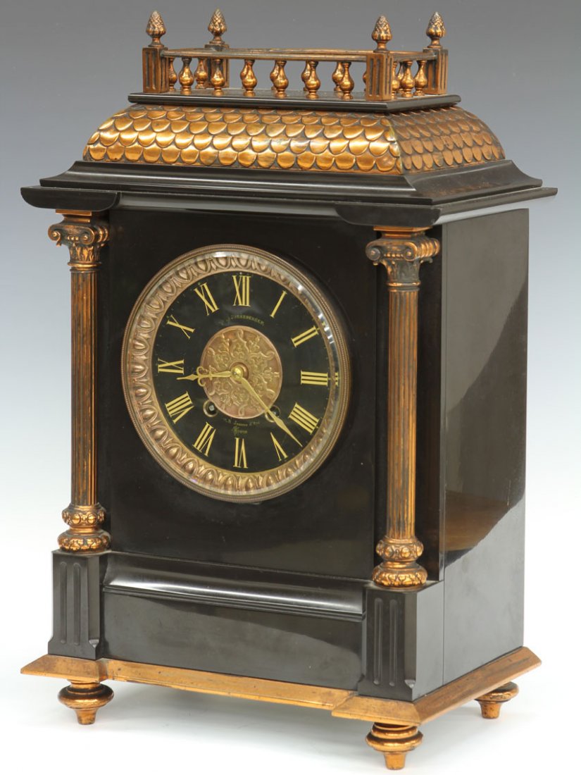 FRENCH MARBLE CLOCK: with cast metal mounts circa 19th century signed on dial Height- 21 1/2"