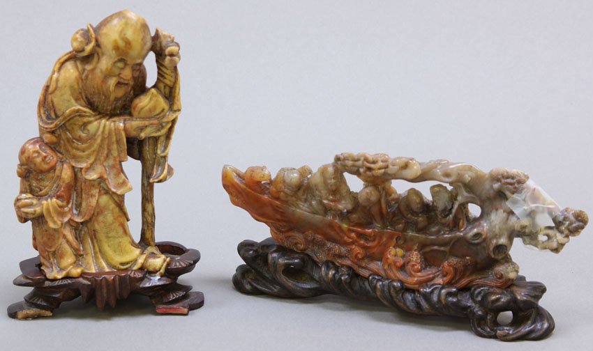 LOT OF (2) CHINESE SOAPSTONE CARVINGS: Overall Height: 3" - 6" Condition: both are damaged