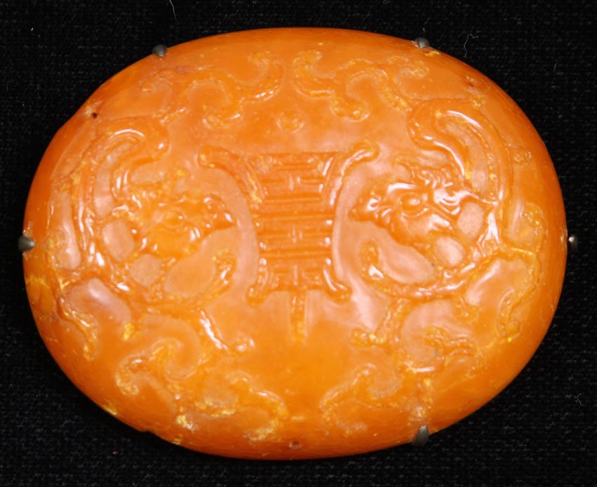 QING DYNASTY CARVED PENDANT: set in silver Length- 2 1/4" Condition: pin missing catch